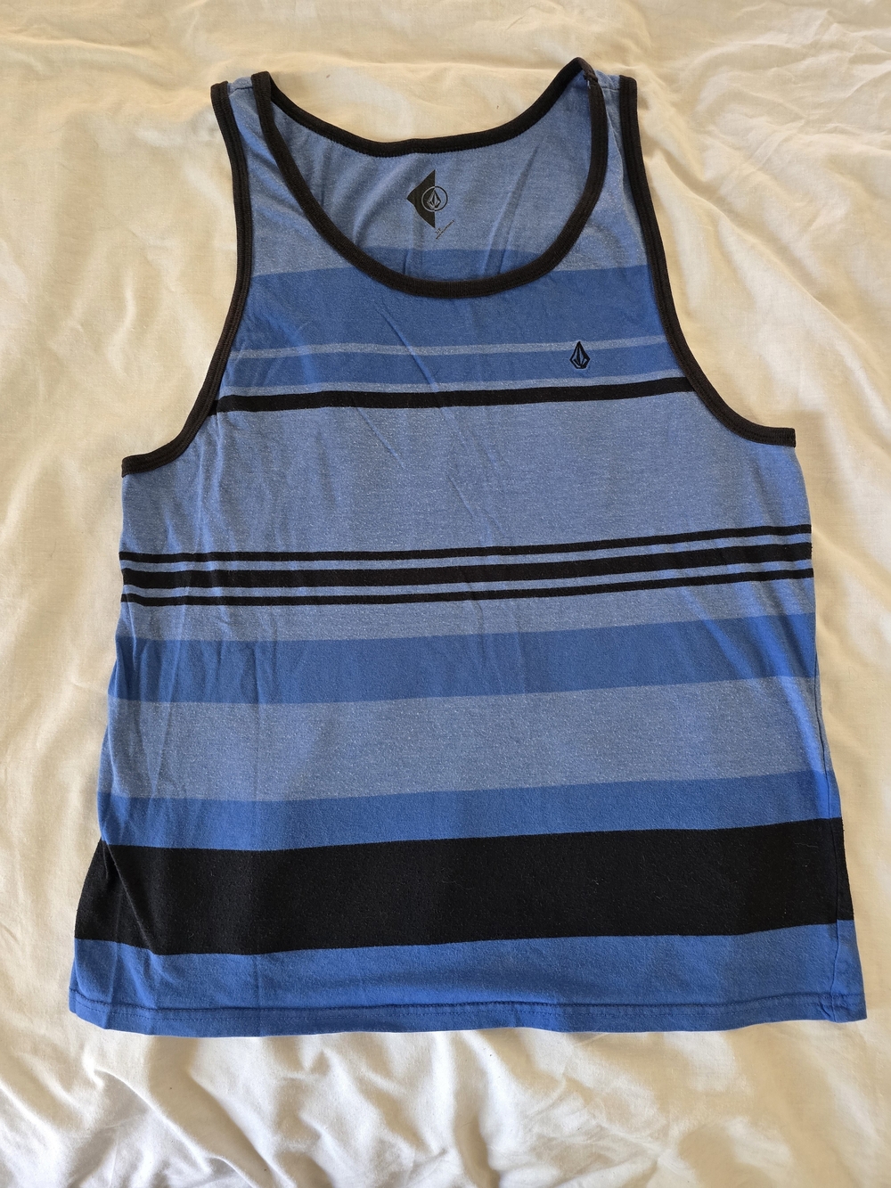 Volcom Blue Striped Tank Top with Black Trim